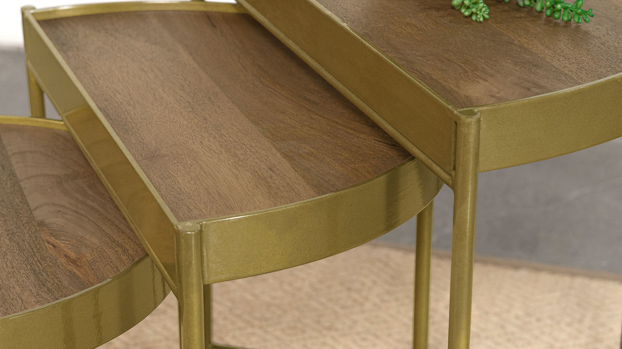 Tristen 3-Piece Demilune Nesting Tables, Brown and Gold