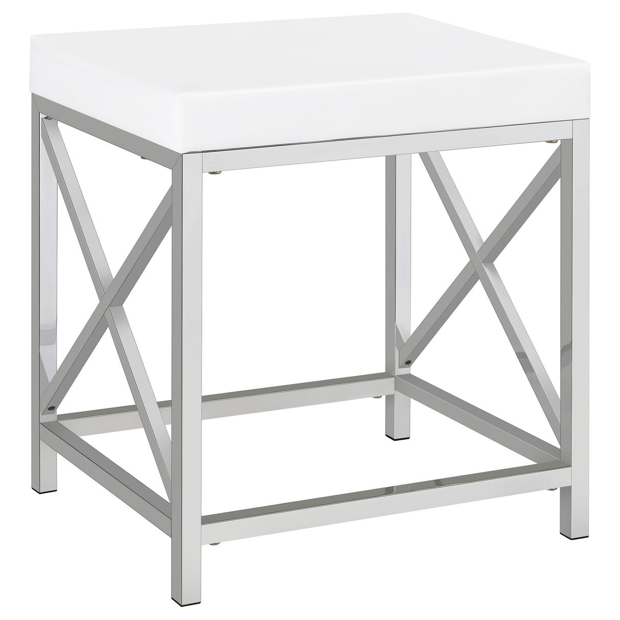 Eliza White & Chrome Vanity Set with Lighted Mirror and Stool