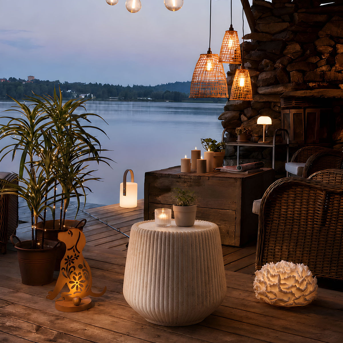 Fluted Drum Accent Coffee Table For Indoor / Outdoor - Beige / Yellow