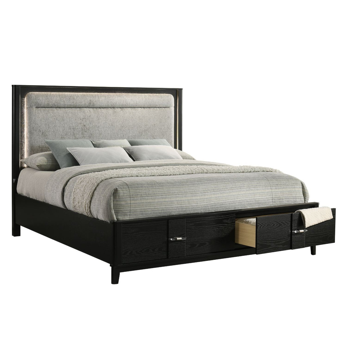 Opel - Queen Storage Bed With LED Headboard - Black