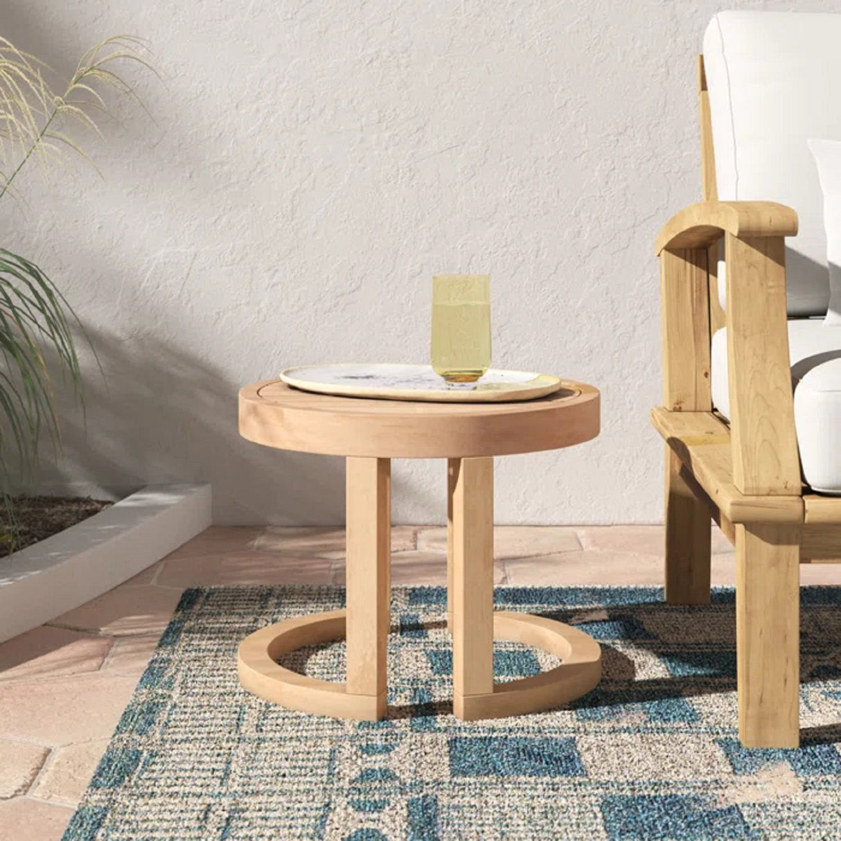 Outdoor Acacia Wood Side Table, Solid Side Table For Patio, Pool, Porch - Brown Wash