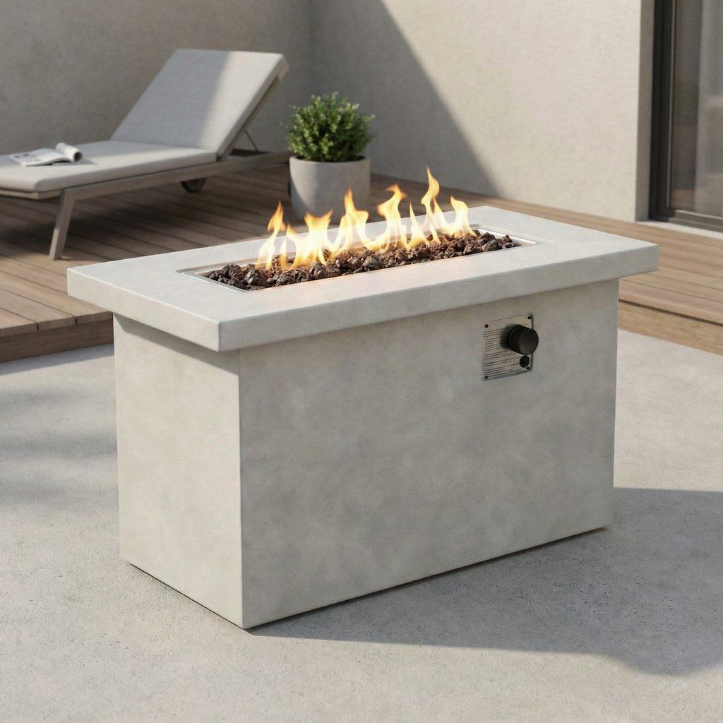 Propane Gas Fire Pit Table Outdoor Heater Reinforced Cement 42x24in