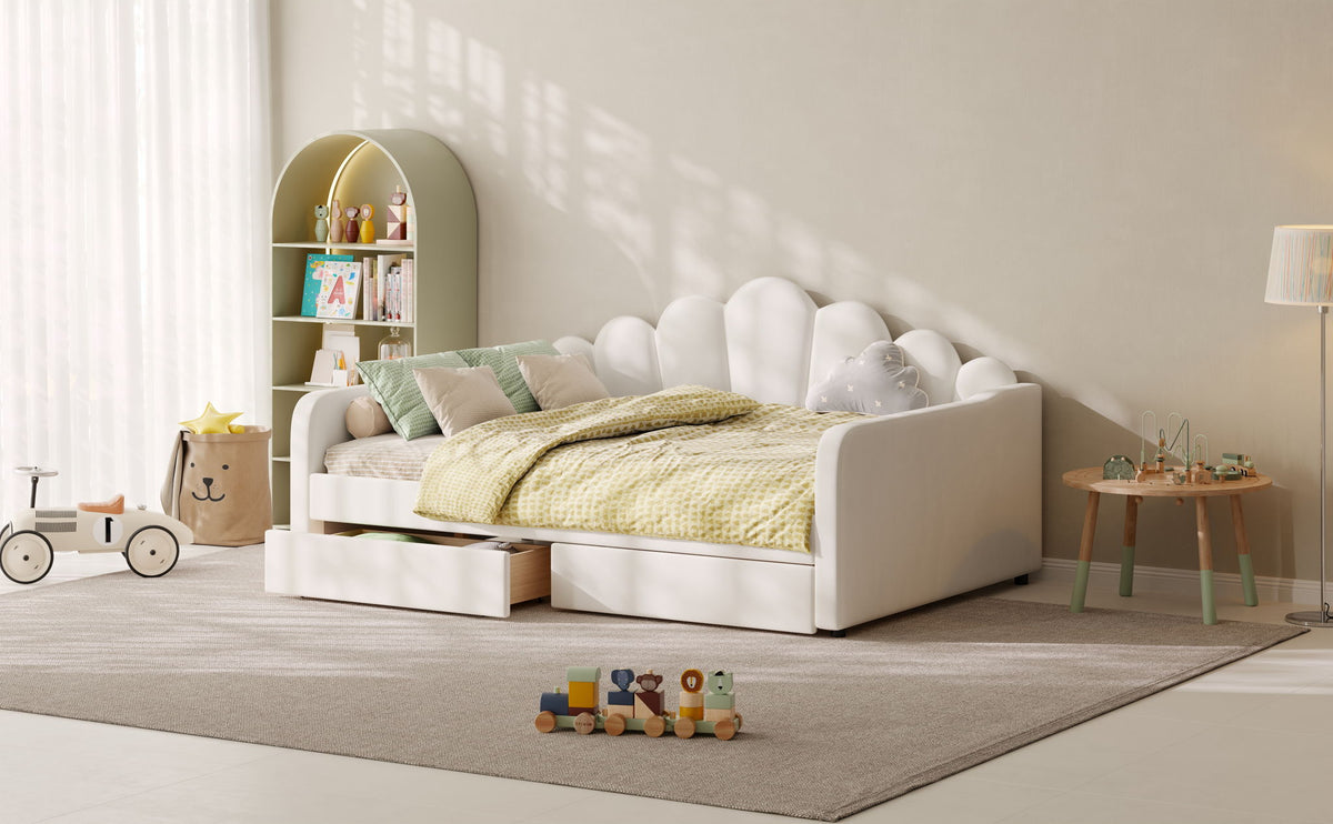 Shell Shaped Upholstered Daybed Frame With Slats