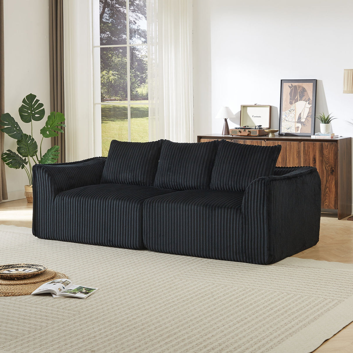 Minimalist 3 Seater Sofa With Curved Lines And Gently Sloped Backrest