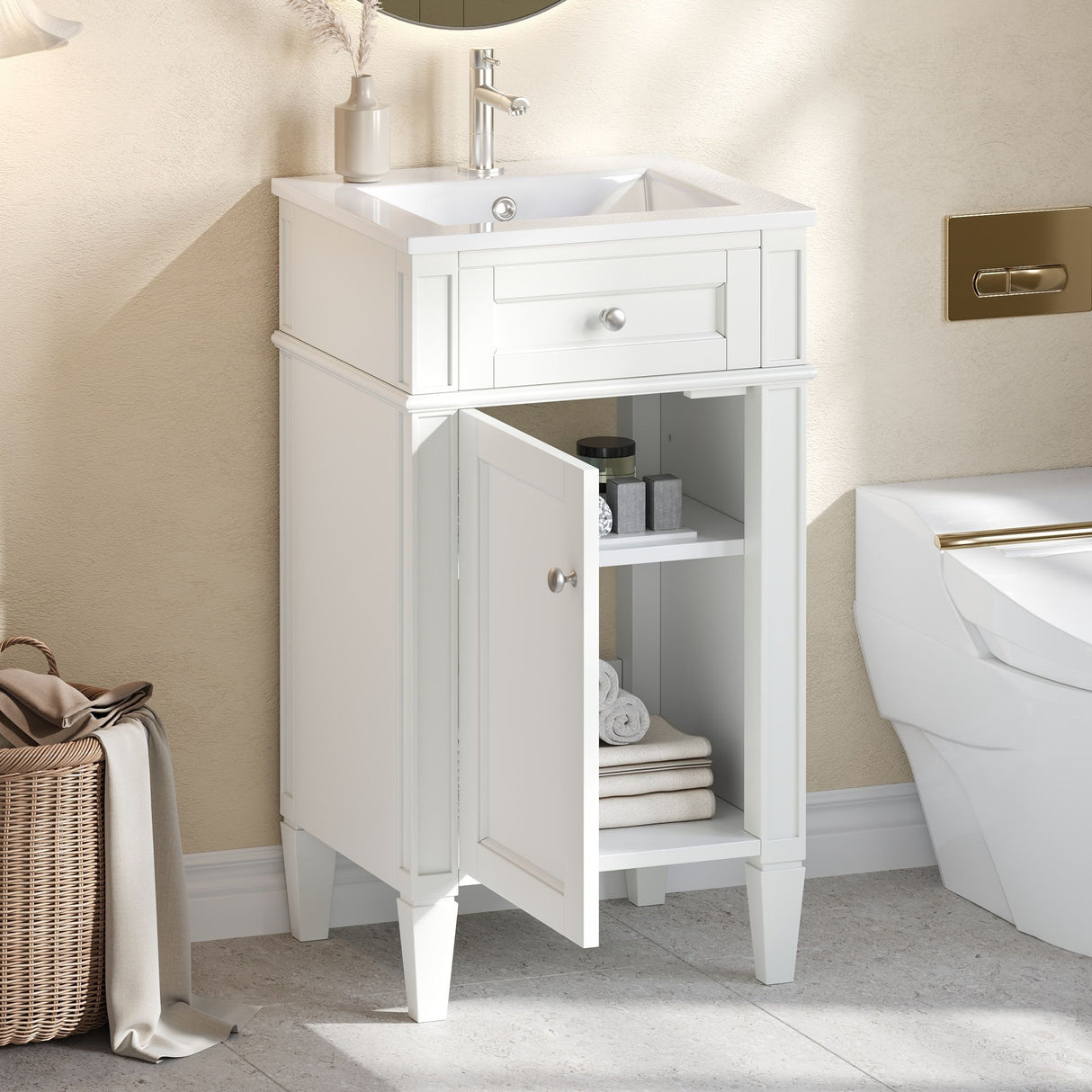 French Style Bathroom Vanity With Sink, Soft-Closing Door, Adjustable Shelf, Rectangular Design