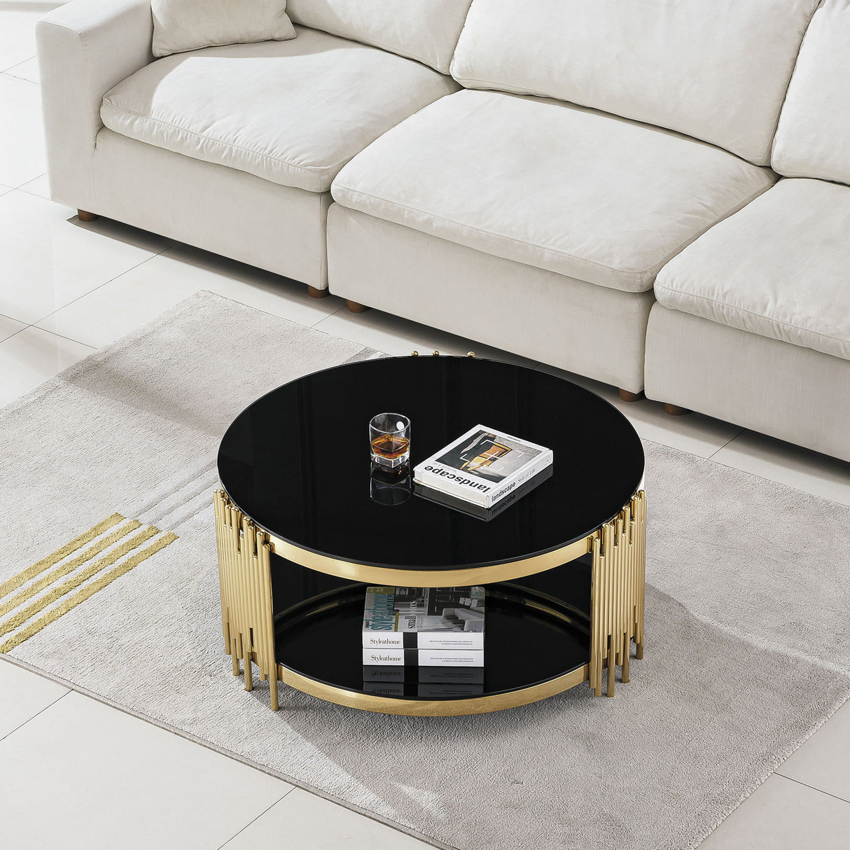 Round Double Tier Table With Flute Shaped Tube Legs