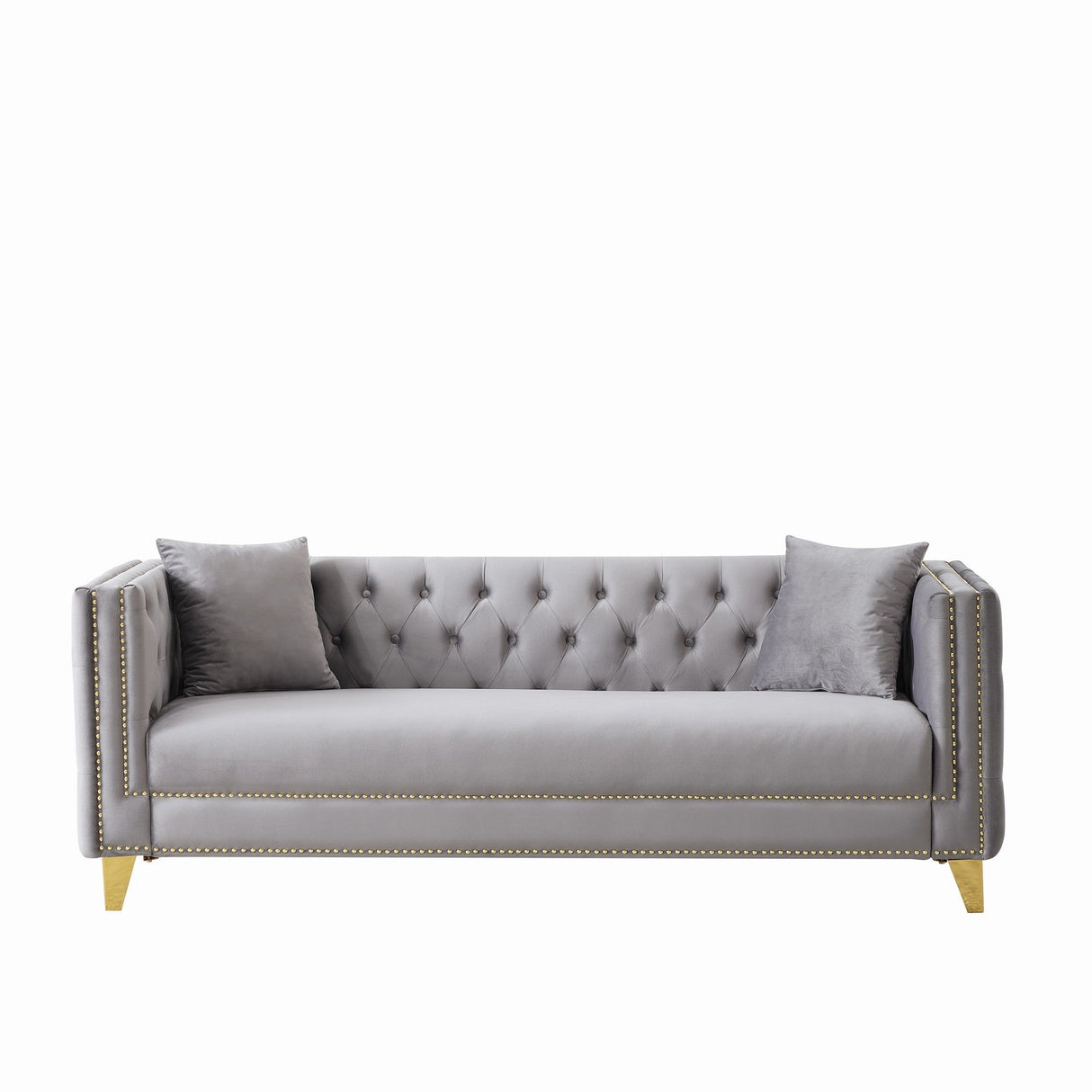 3 And 2 Seater Deep Seat Sofa With Button Nailhead, Square Arm Couches, Furniture For Living Room - Gray