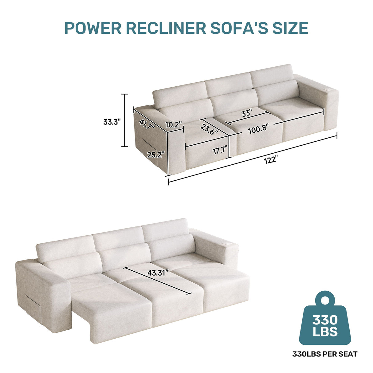 3 Seater Power Recliner Sofa With Wireless Charging And Remote Control - Gray