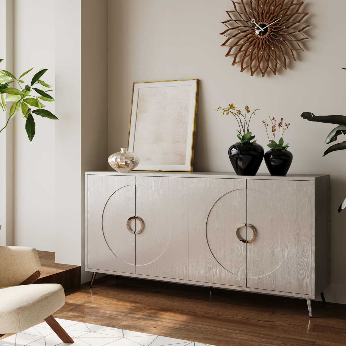 Modern Sideboard Buffet Server Cabinet Lacquered Wood Storage 60x31in