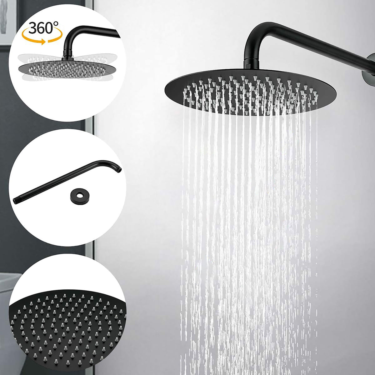 Elegant 10" Round Rain Shower Head And Handheld Set With Adjustable Tilt And Dual Modes