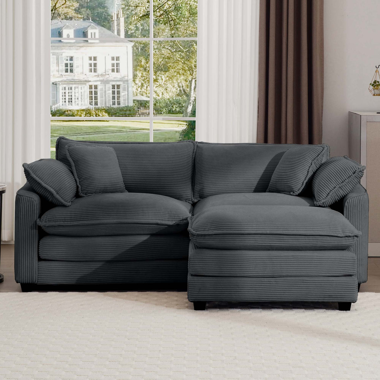 Modular Oversized Cushion Sofa With Ottoman, Low Back, Deep Seating Sofa Set
