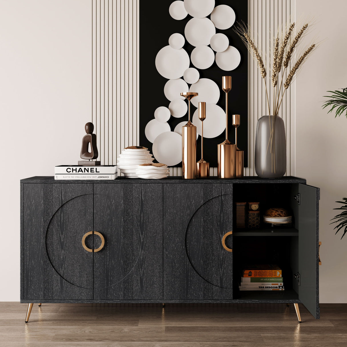 Modern Sideboard Buffet Server Cabinet Lacquered Wood Storage 60x31in