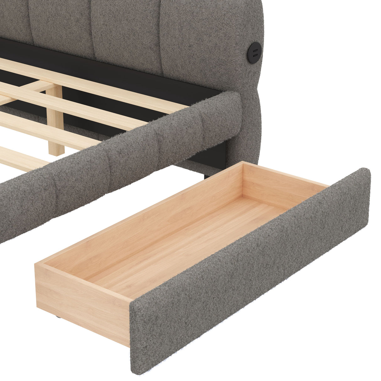 Upholstered Platform Bed With USB Charging And 2 Storage Drawers