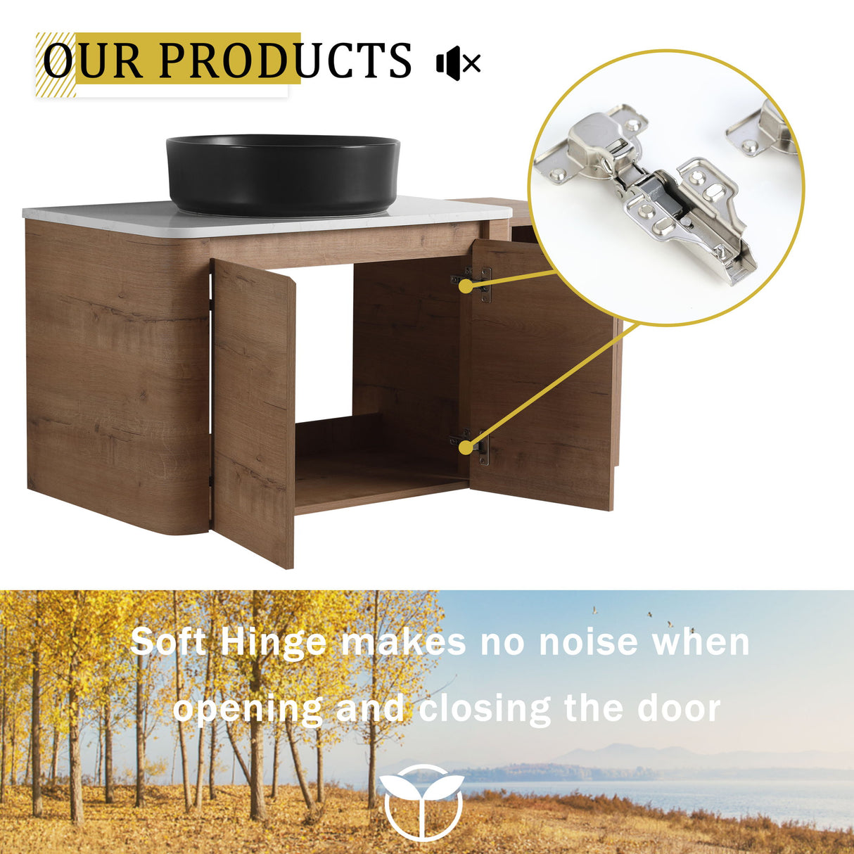 Wall Mounted Bathroom Vanity With Art Sink, 1 Storage Shelf, 2 Soft Close Doors