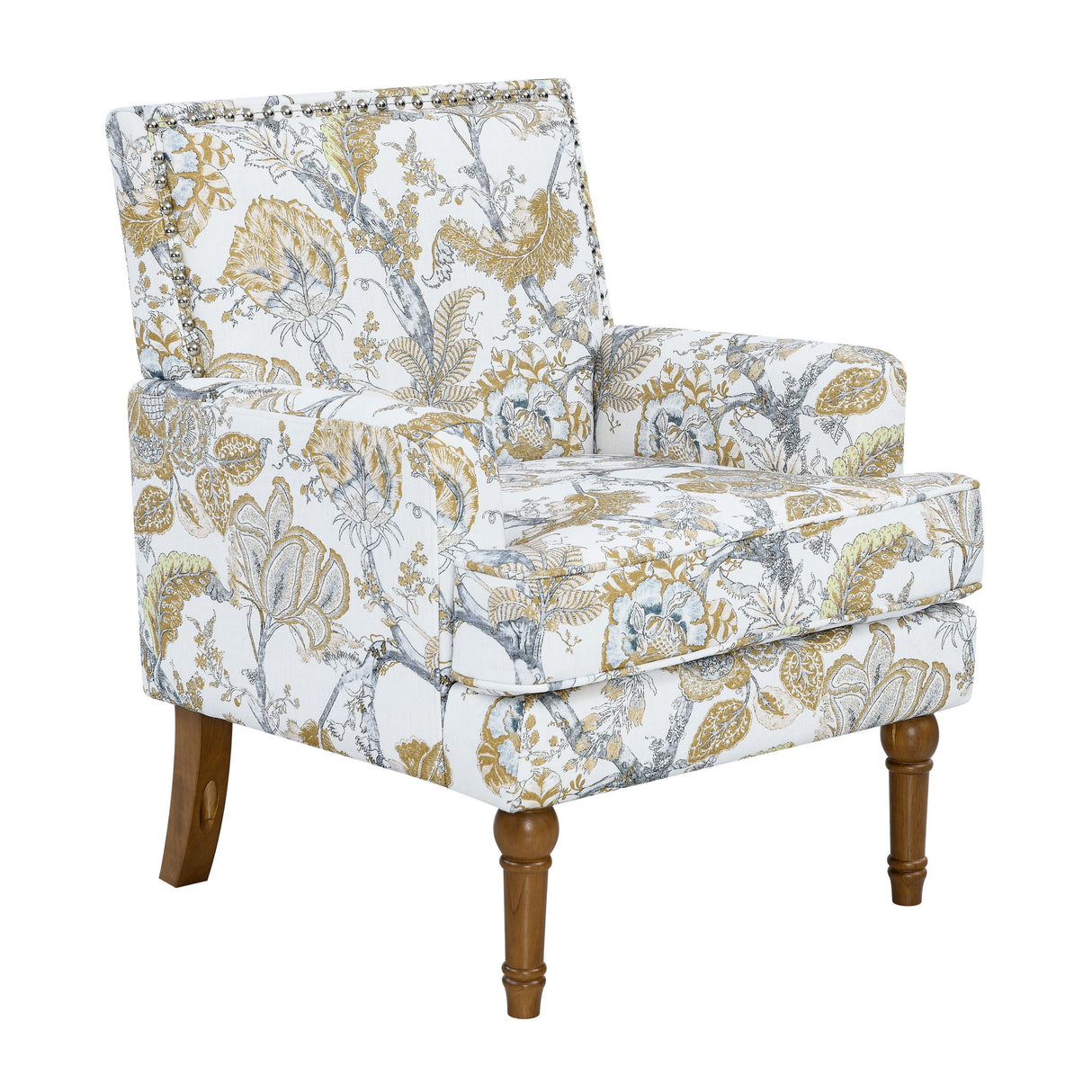 Floral Accent Armchair With Nailhead Trim