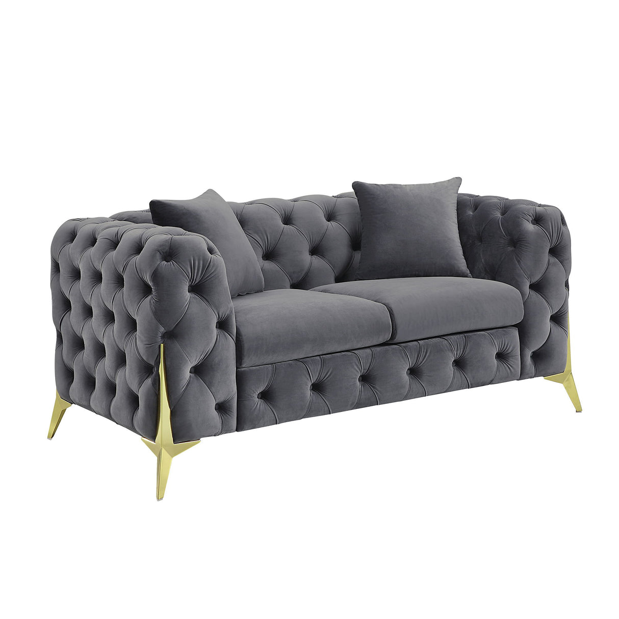 Loveseat With Diamond Button Tufting, Matching Throw Pillows