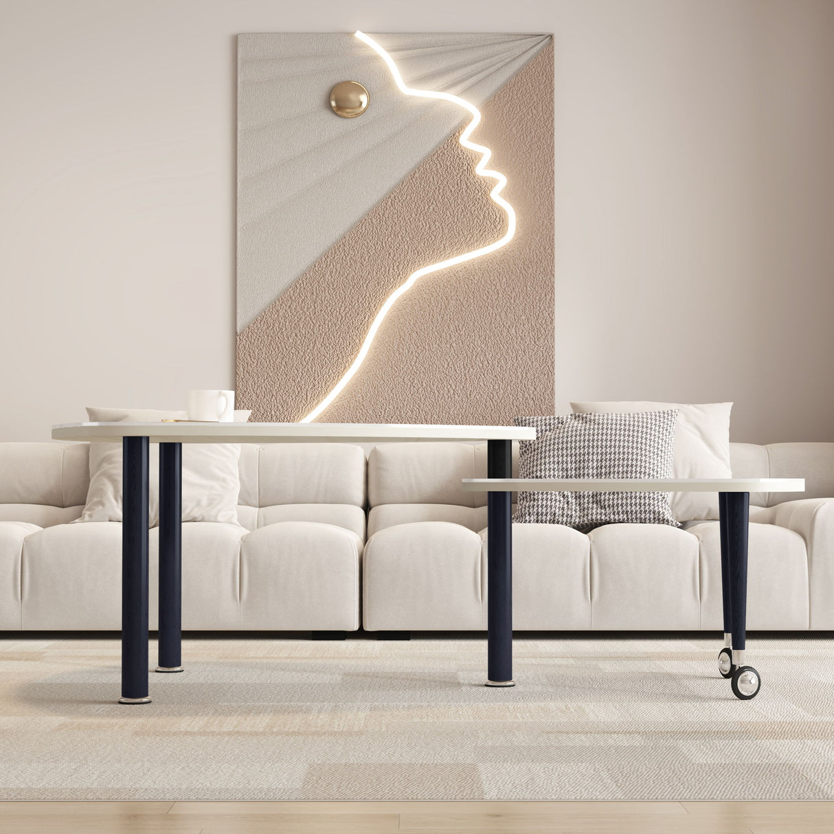 360 Degree Rotatable Coffee Table With Solid Legs