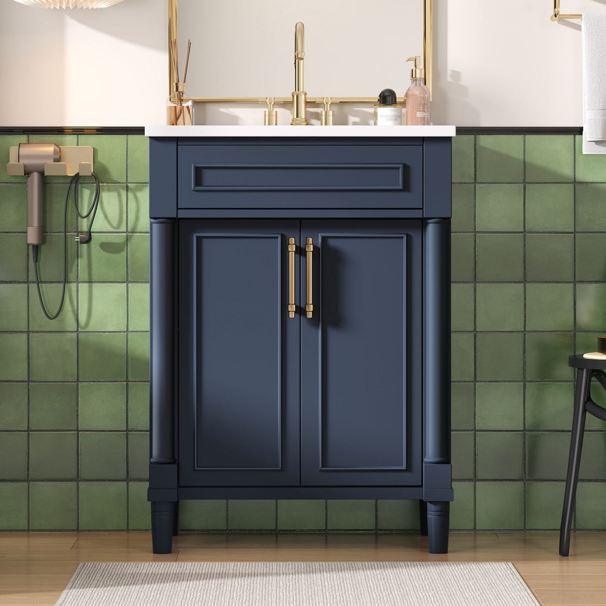 Bathroom Vanity With Integrated Sink, 2 Door Cabinet, Single Sink For Small To Medium Bathrooms