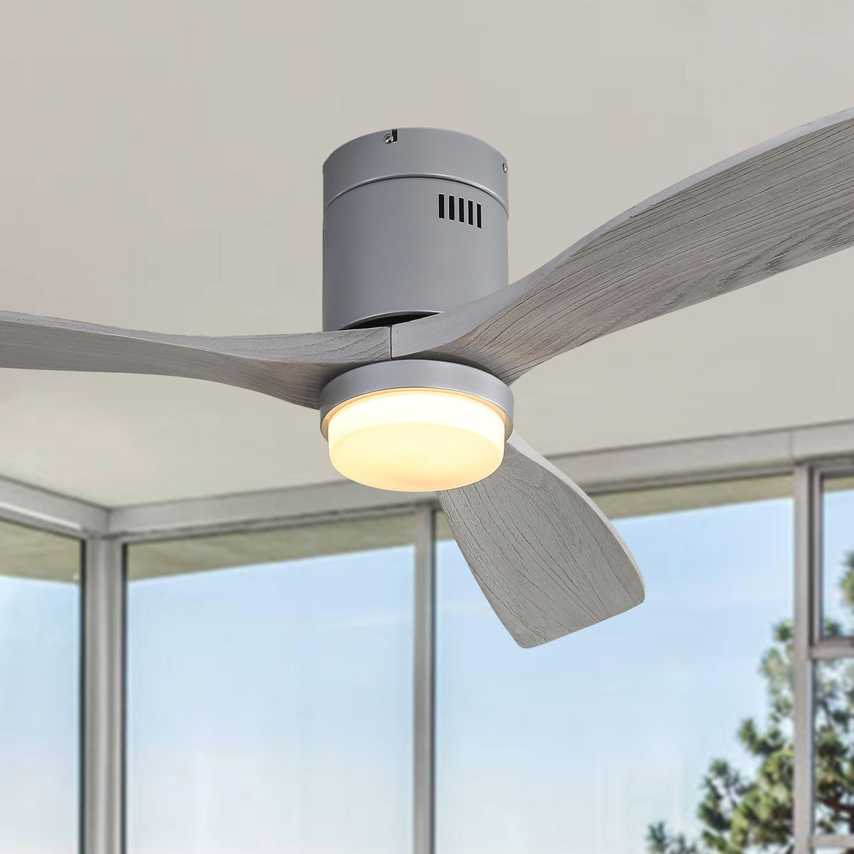 52" Ceiling Fan With LED Light, Reversible DC Motor, Remote Control - Silver