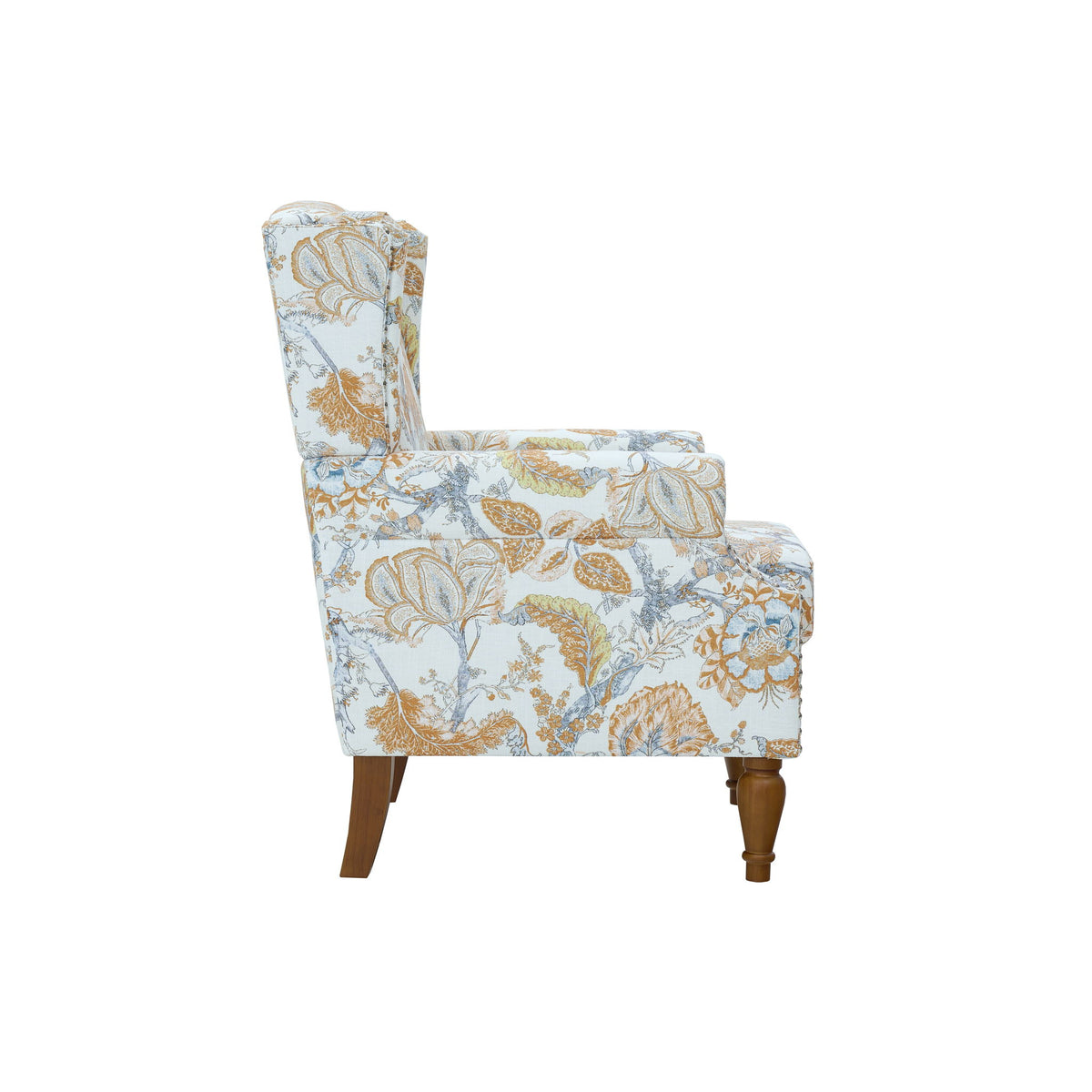 Accent Chair With Floral Upholstery And Nailhead Trim