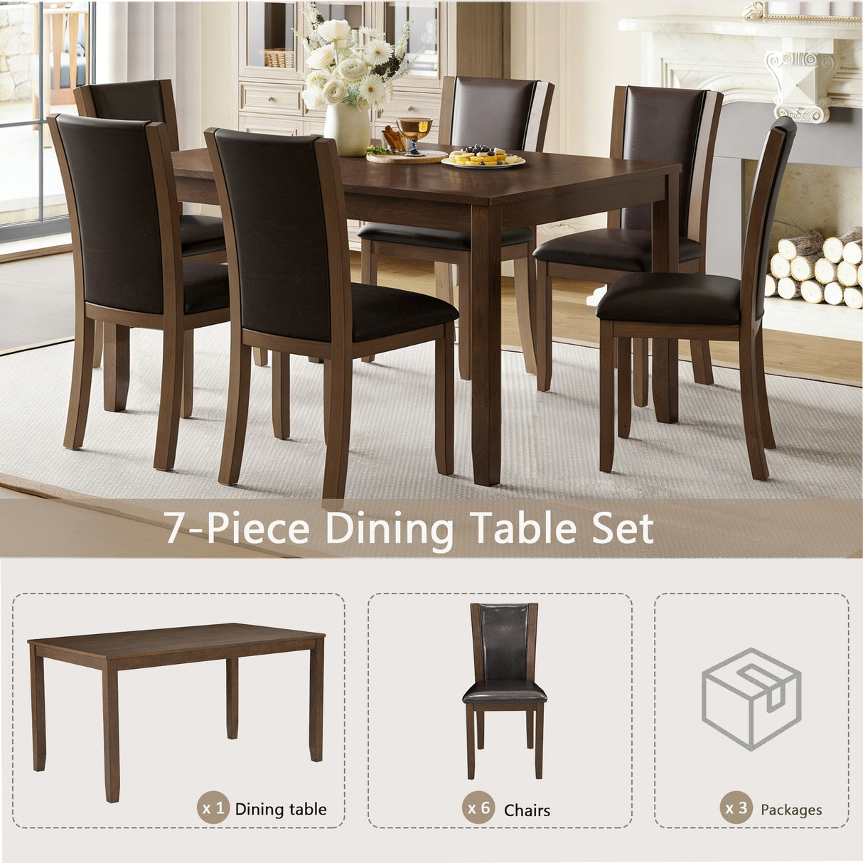 Dining Table Set With Upholstered Chairs, Rectangular Dining Table Set