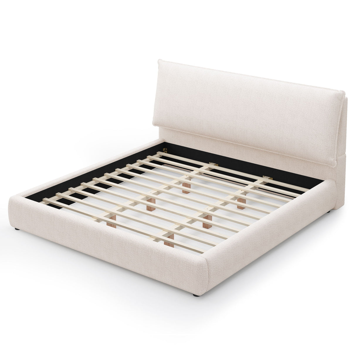 Upholstered Platform Bed Frame With Oversized Plush Pillow Headboard
