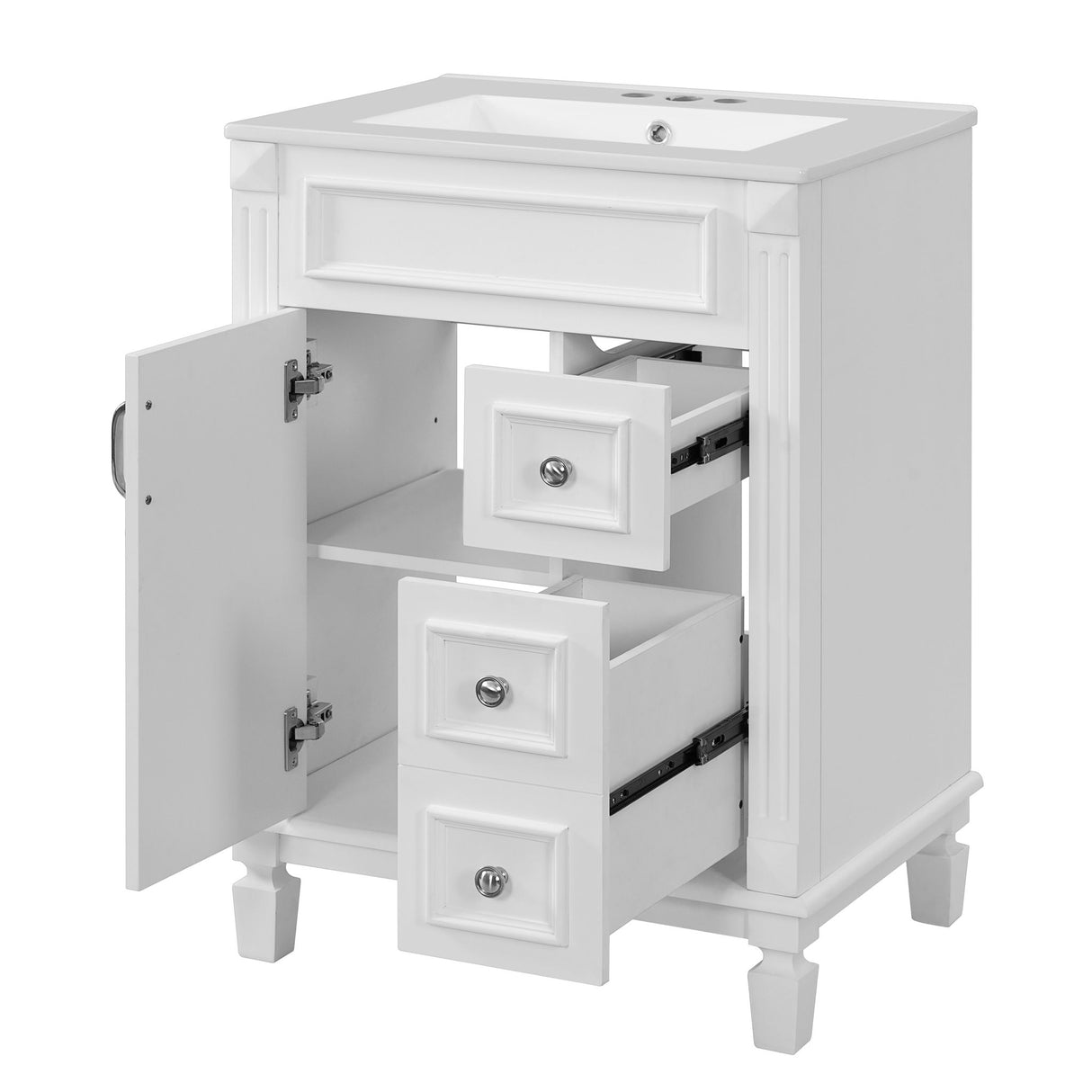 Bathroom Vanity With Sink, Compact Cabinet & 2 Drawers And Adjustable Shelf