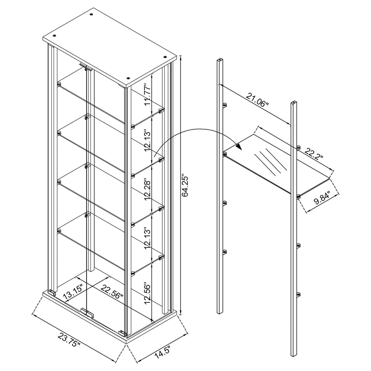 Delphinium 4-Shelf Glass Curio Display Cabinet in Black
