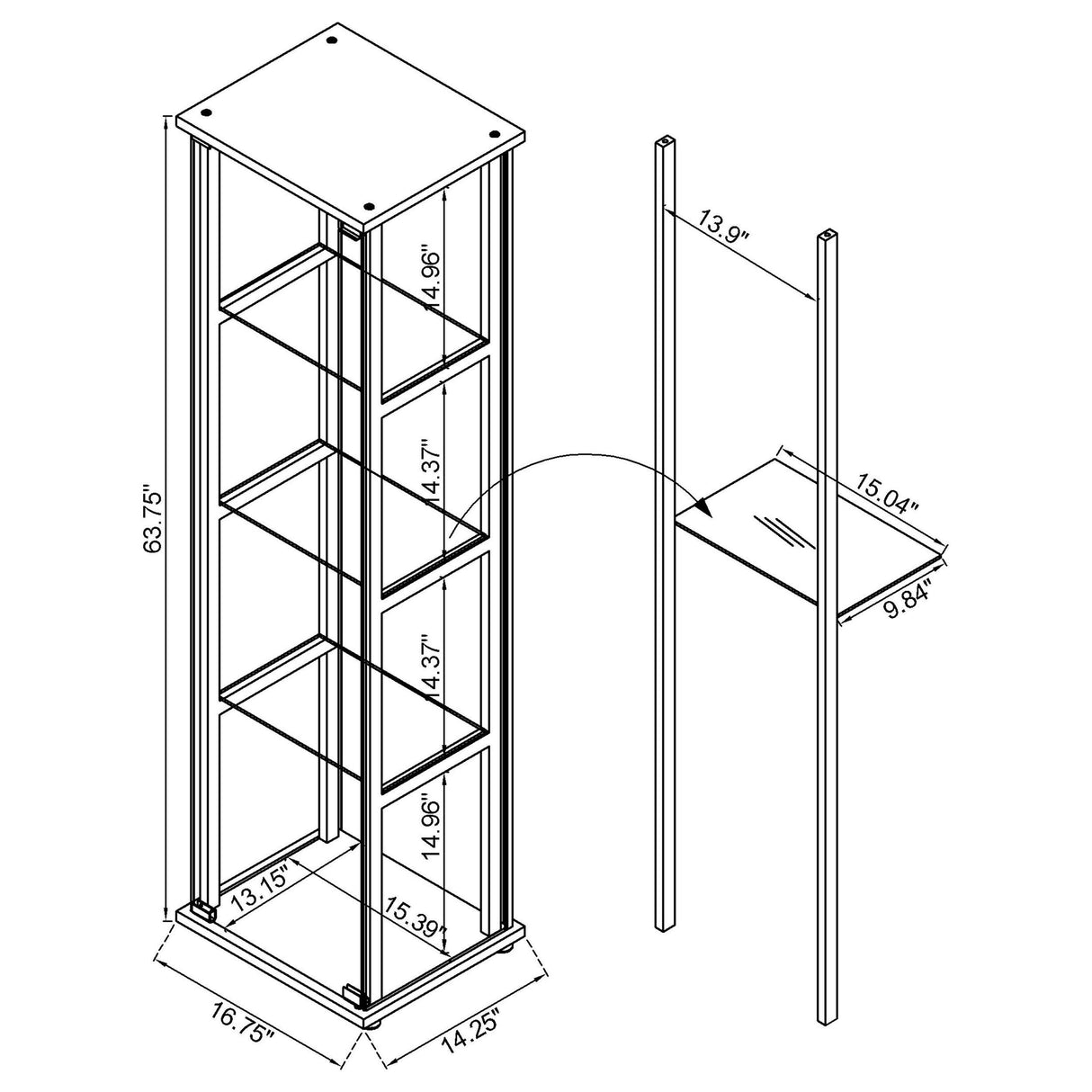 Cyclamen Black 4-Shelf Glass Curio Display Cabinet