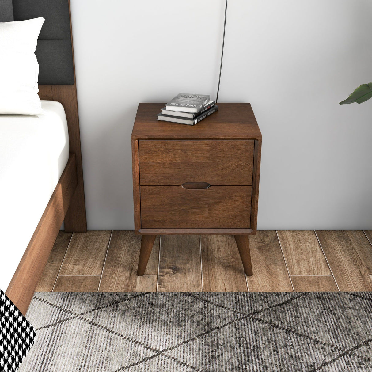 Alexandra - Night Stand With 2 Drawers - Walnut Brown