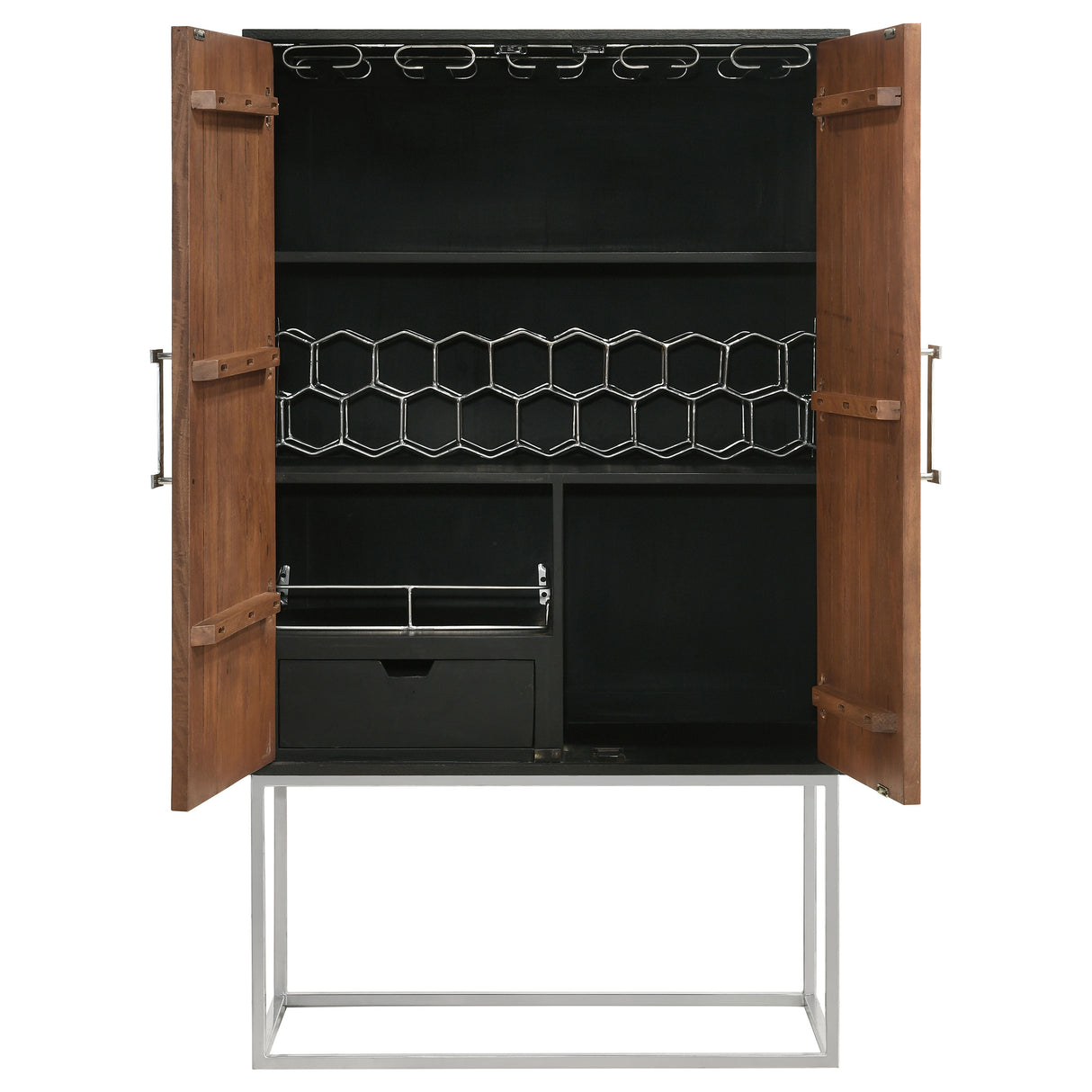 Borman 2-Door Bar Cabinet with Wine Storage, Walnut and Black