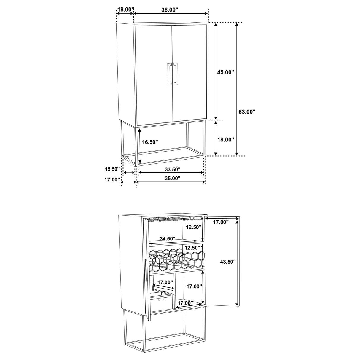 Borman 2-Door Bar Cabinet with Wine Storage, Walnut and Black