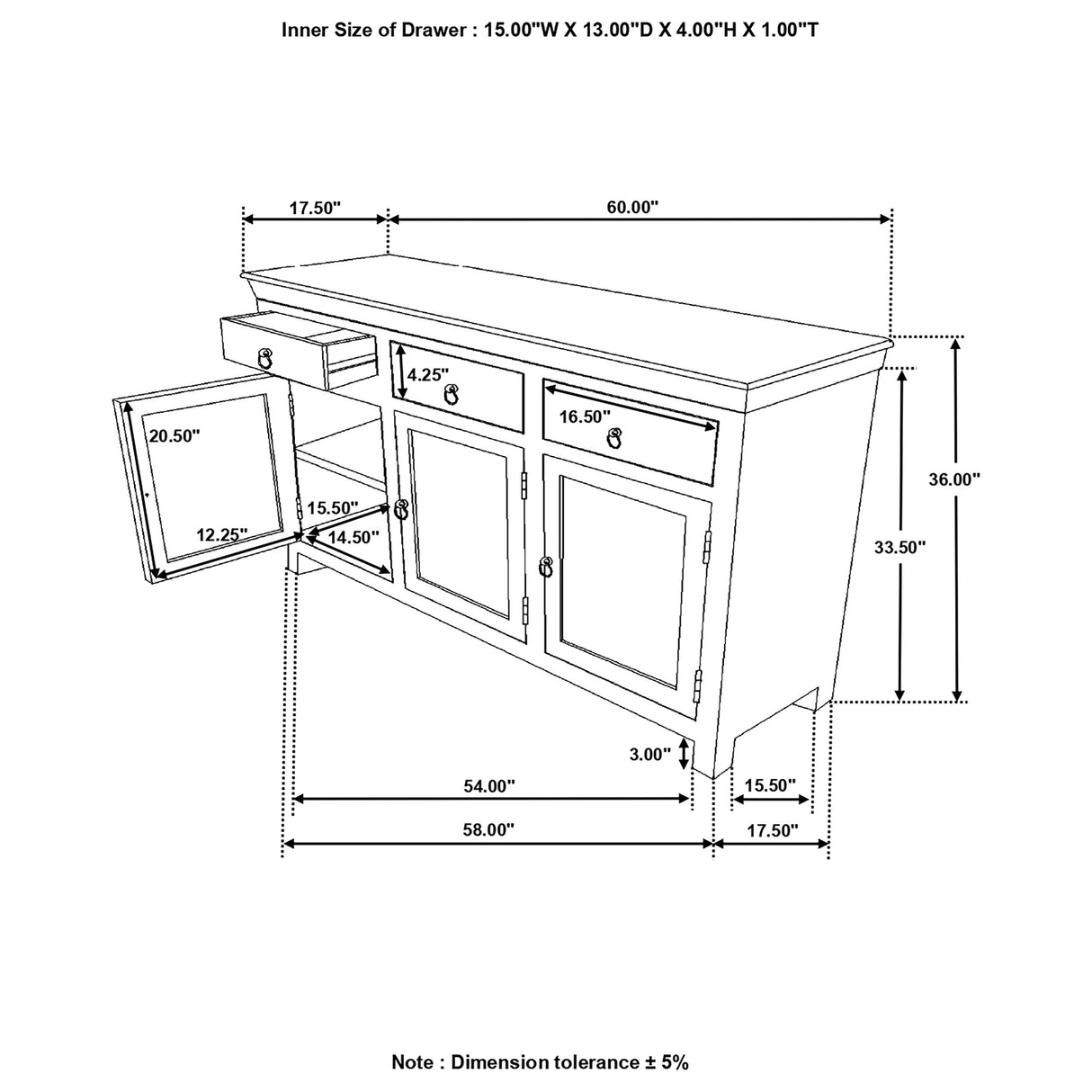 Harper 3-Door Reclaimed Acacia & Teak Wood Accent Cabinet