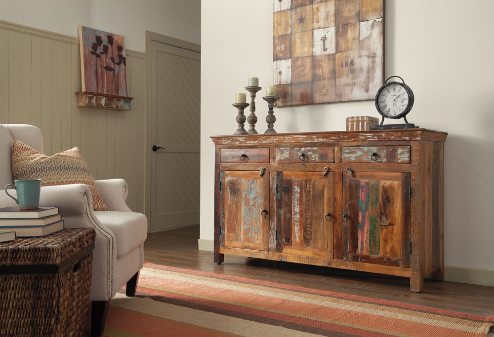 Harper 3-Door Reclaimed Acacia & Teak Wood Accent Cabinet