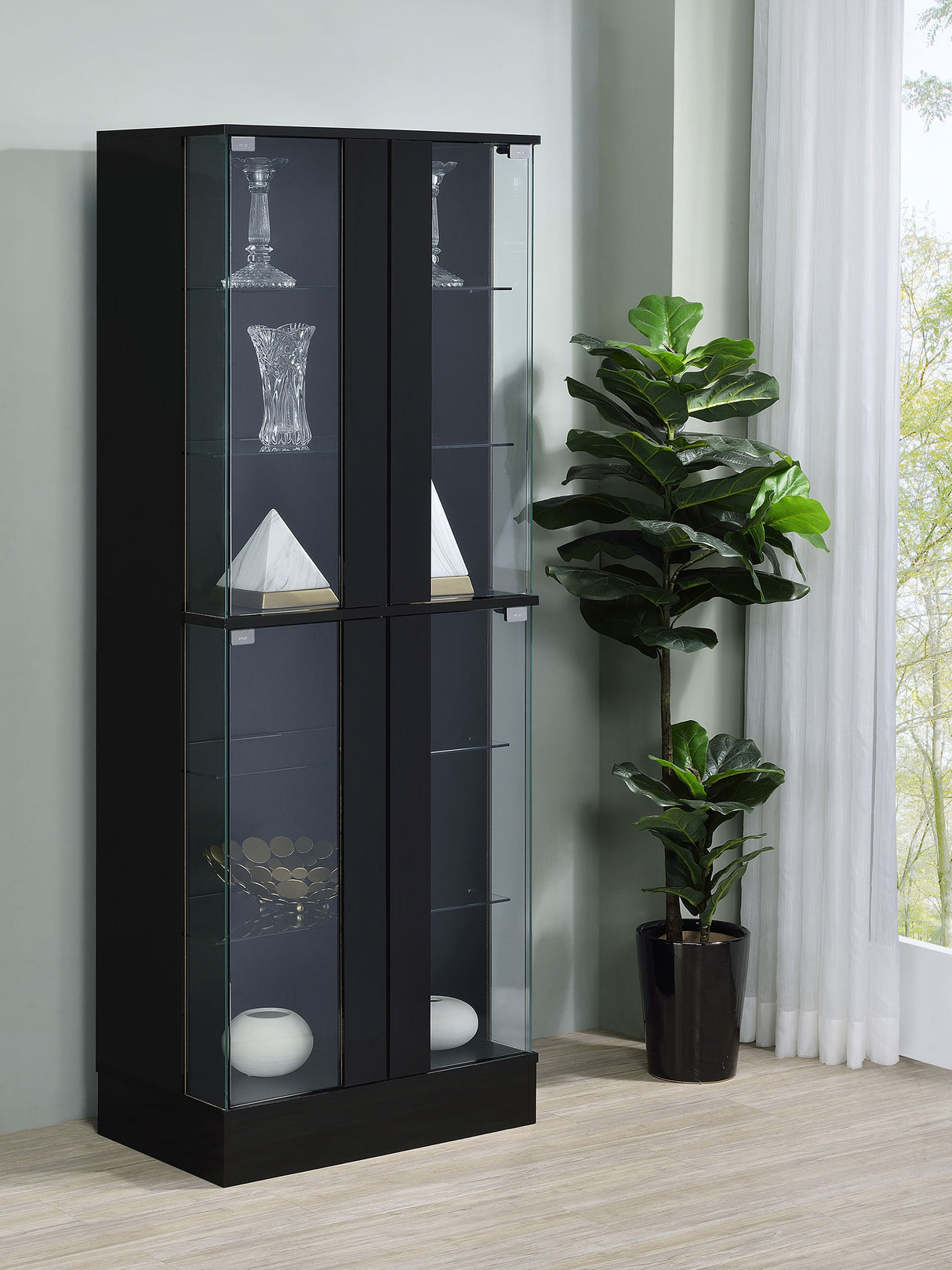 Cabra 4-Door LED Curio Display Cabinet, Black High Gloss