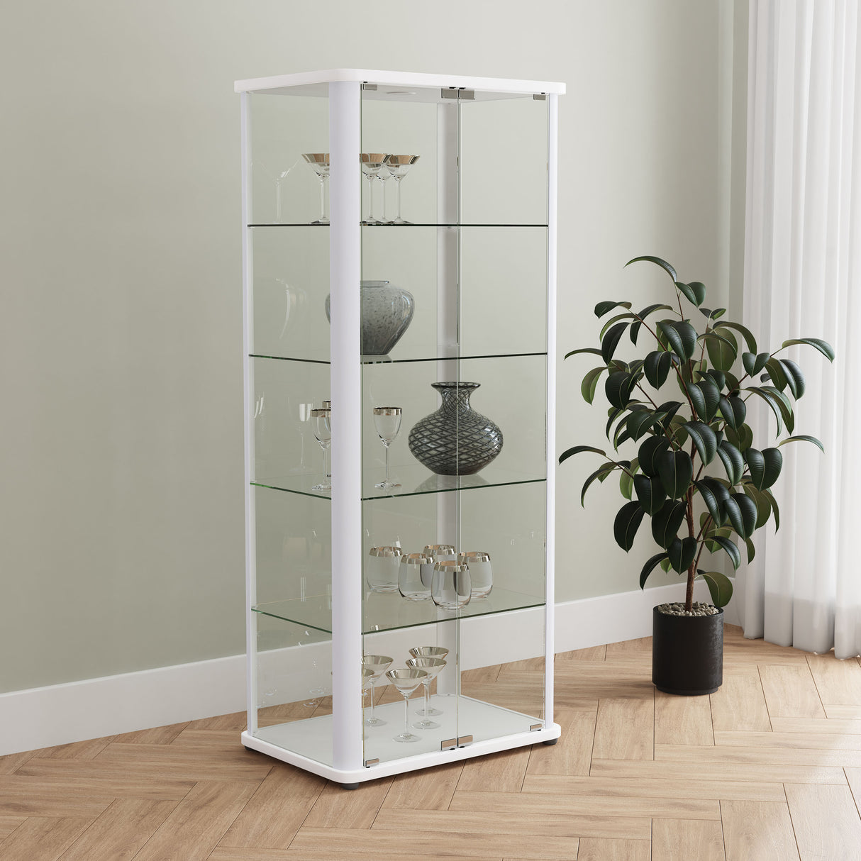 Aero 5-Shelf Curio Cabinet with LED Lighting in White