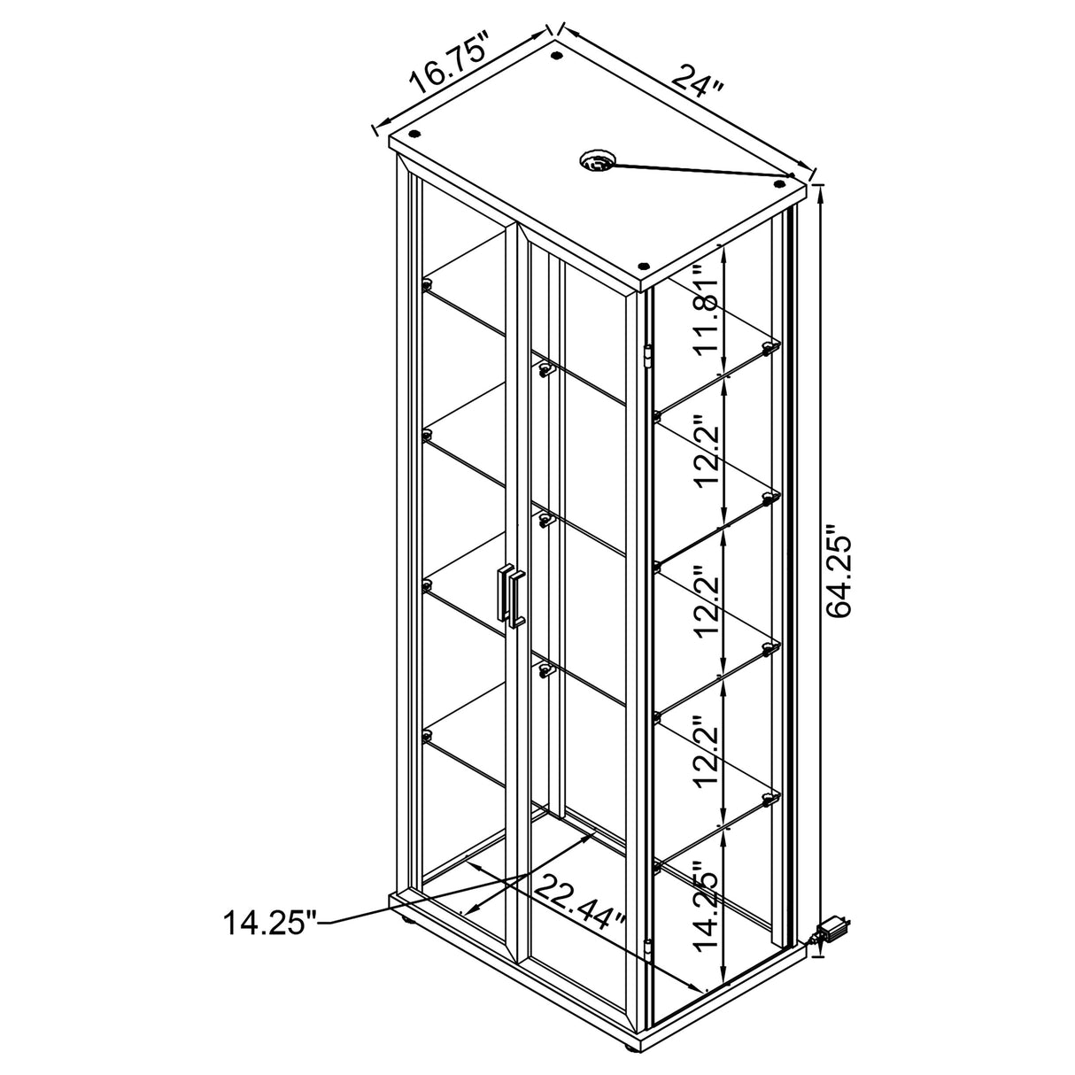 Aero Black 4-Shelf Curio Cabinet with LED Lighting