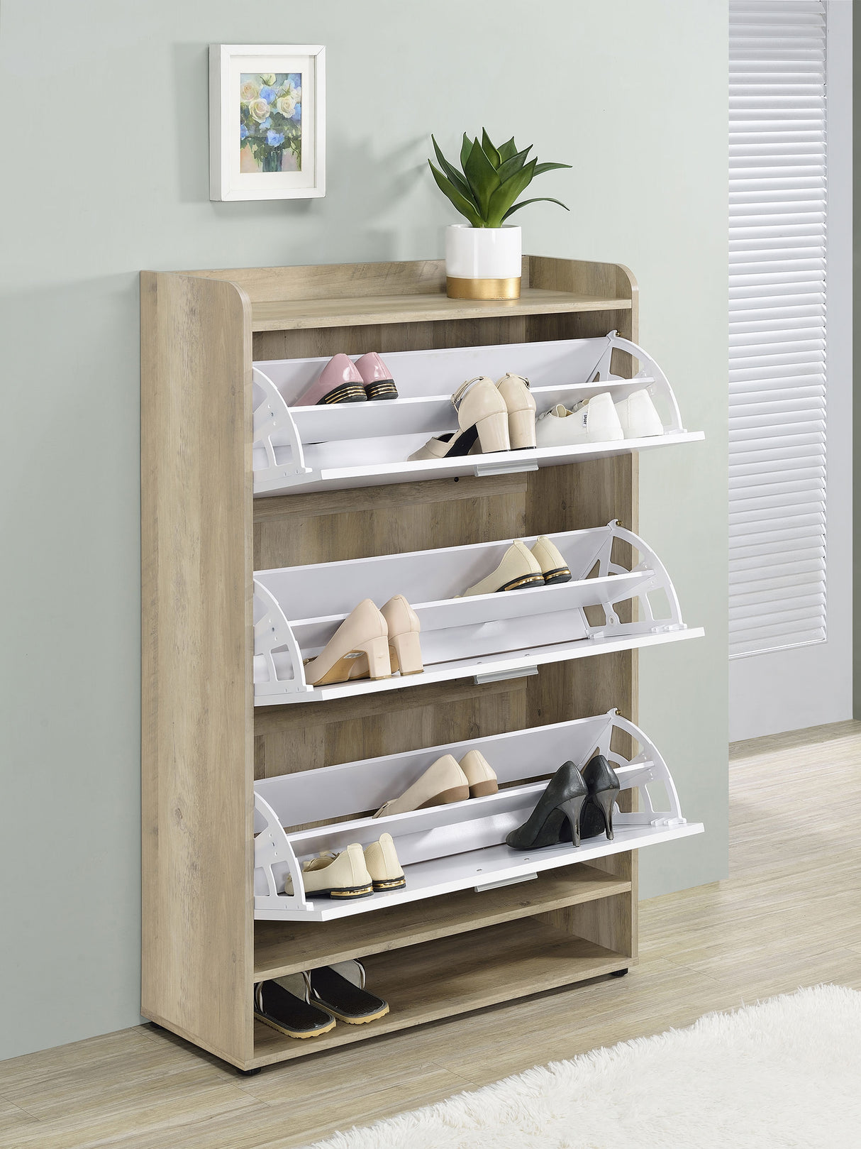 Denia 3-Tier Engineered Wood Shoe Cabinet in White