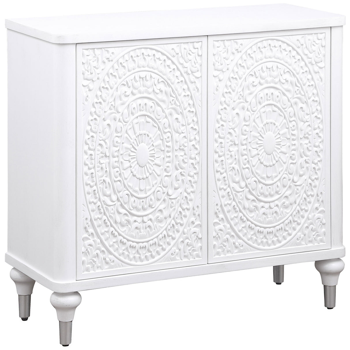 Cardella 2-Door Mandala Accent Cabinet in Distressed White