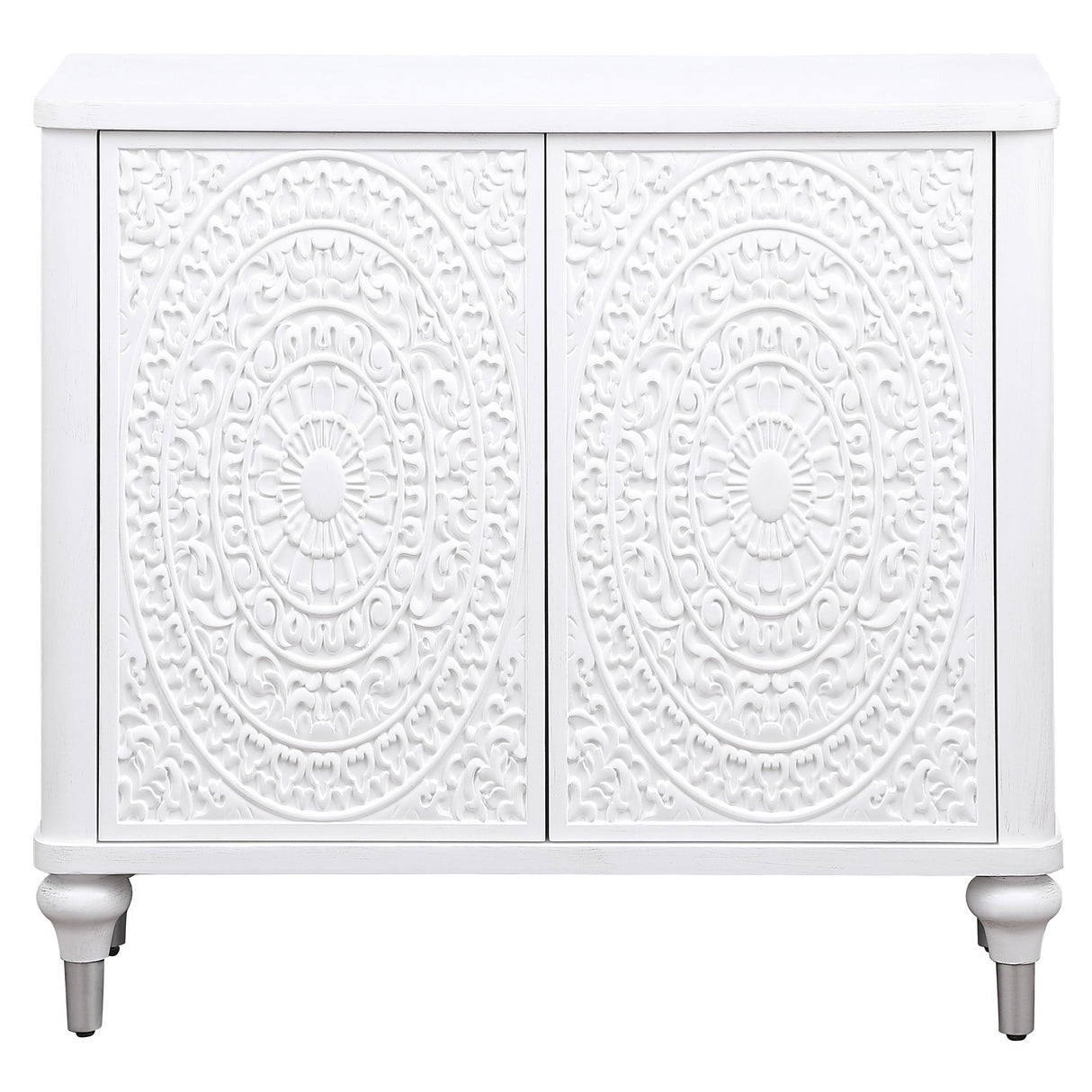 Cardella 2-Door Mandala Accent Cabinet in Distressed White