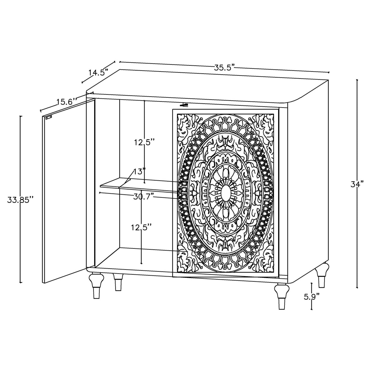 Cardella 2-Door Mandala Accent Cabinet in Distressed White