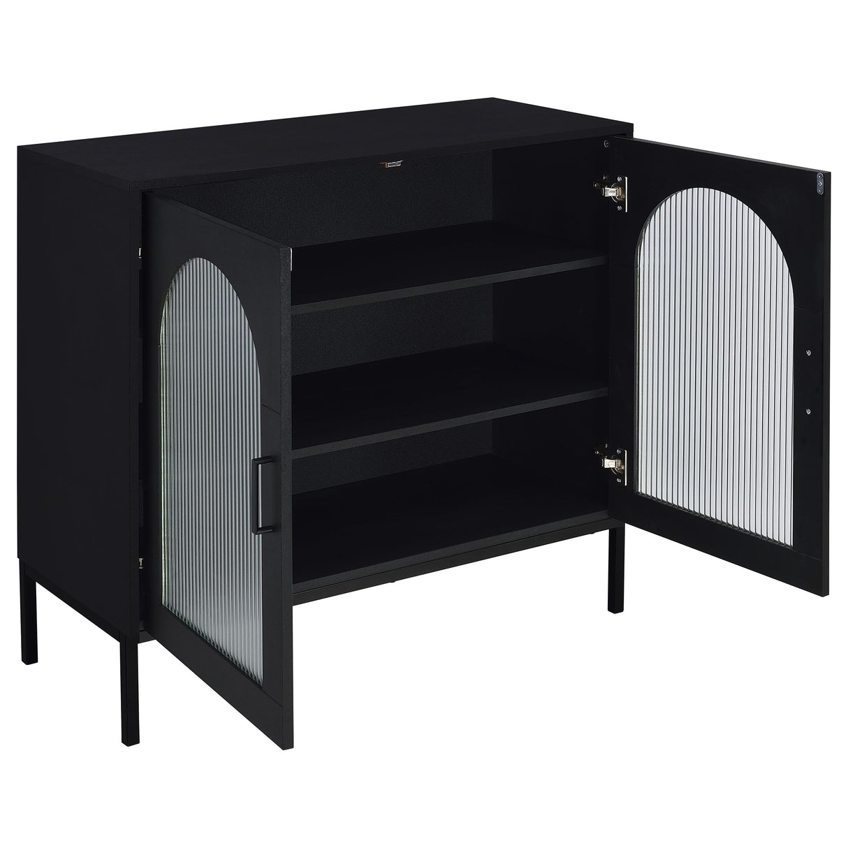 Jess Black Arched Fluted Glass 2-Door Accent Cabinet
