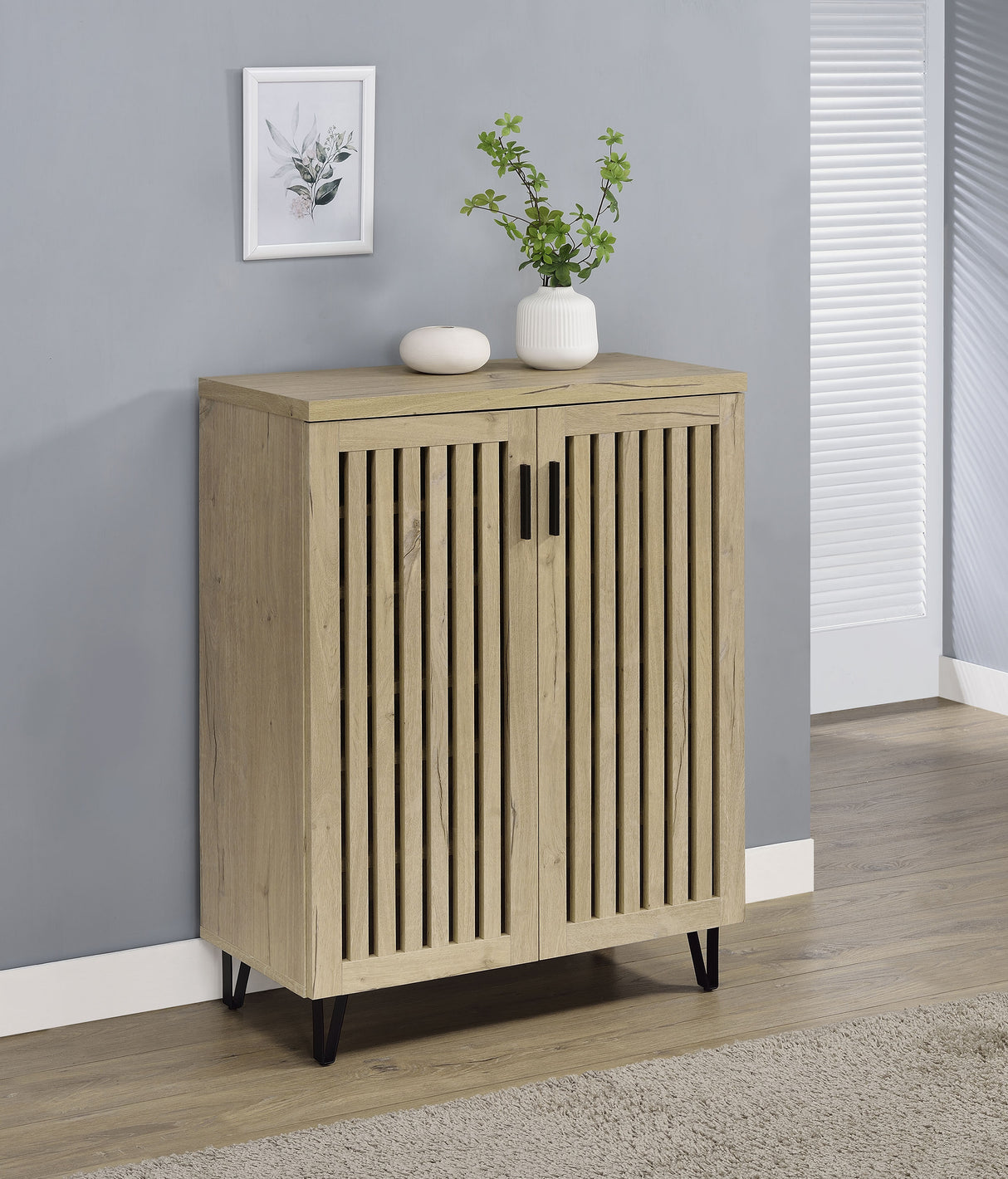 Brixton 2-Door Shoe Storage Cabinet in White Oak
