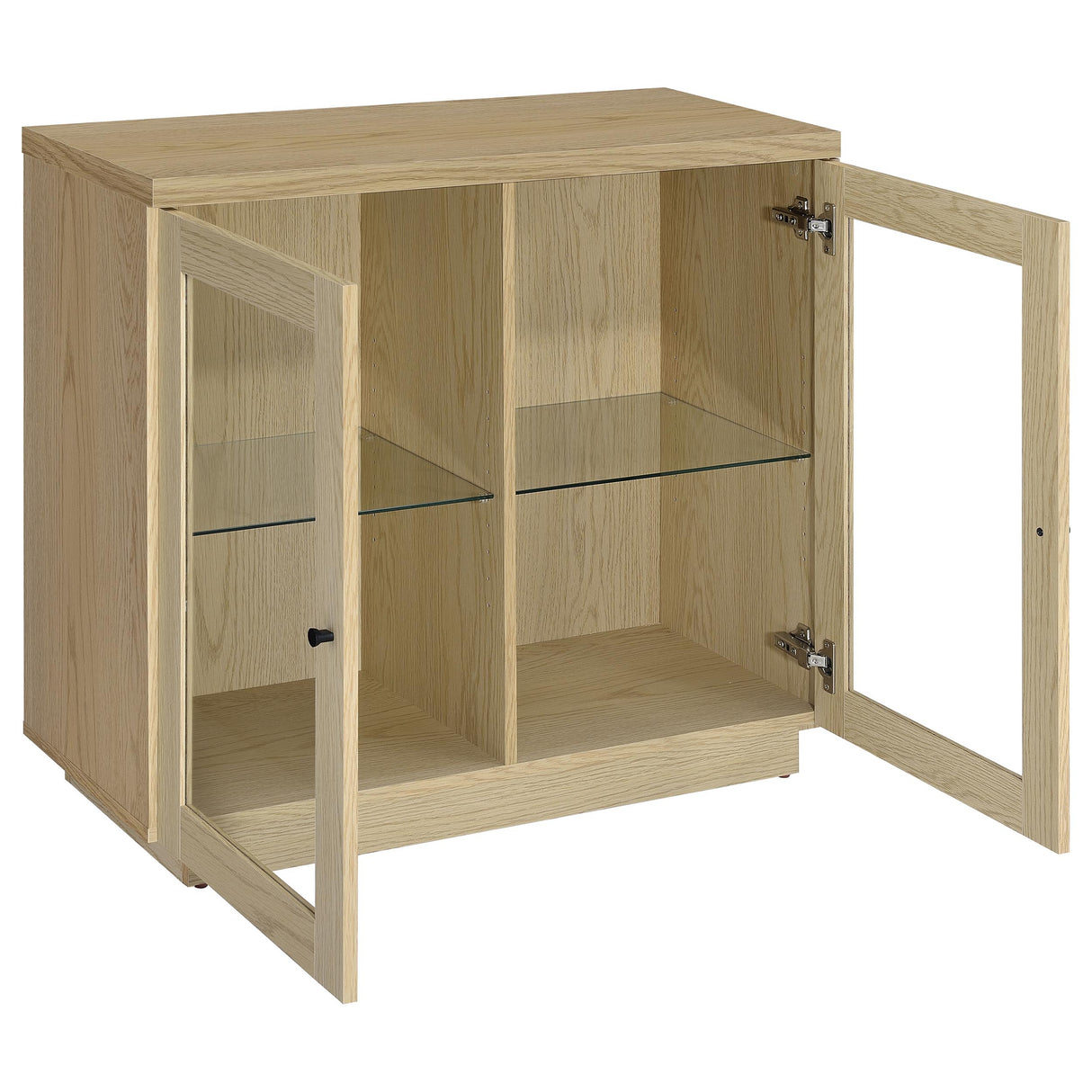 Tilbury 2-Door Glass Front Accent Cabinet in Light Oak