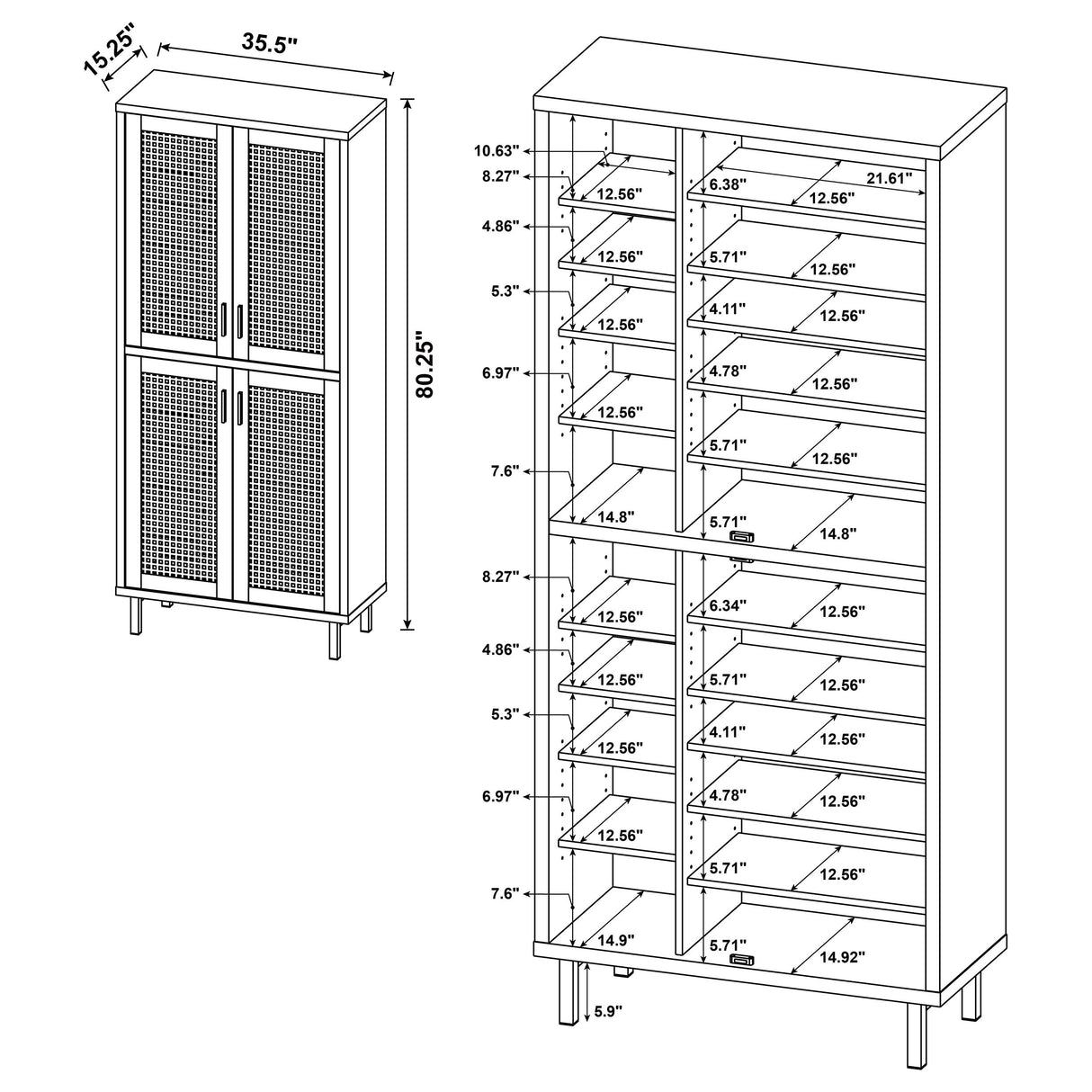 Teller 80" 4-Door Tall Shoe Storage Cabinet, Natural Oak