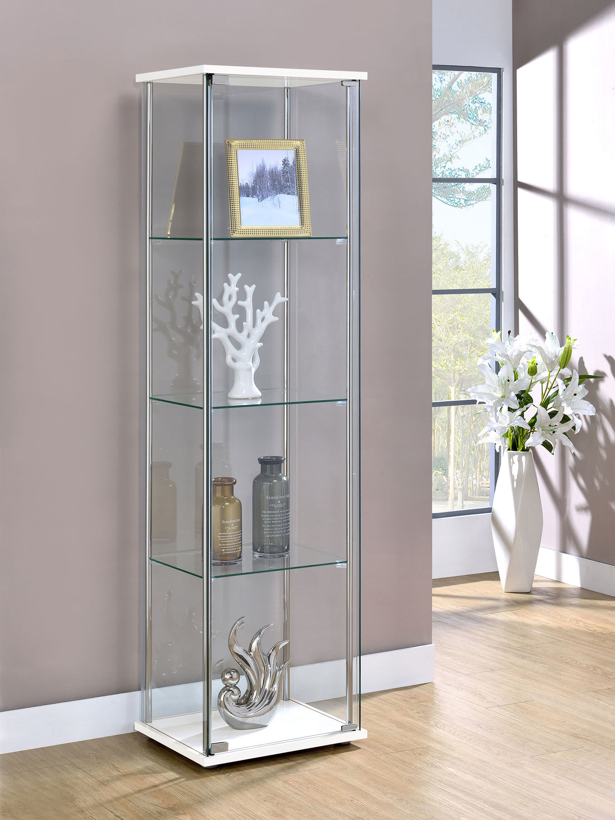 Bellatrix 3-Shelf Glass Curio Cabinet in White