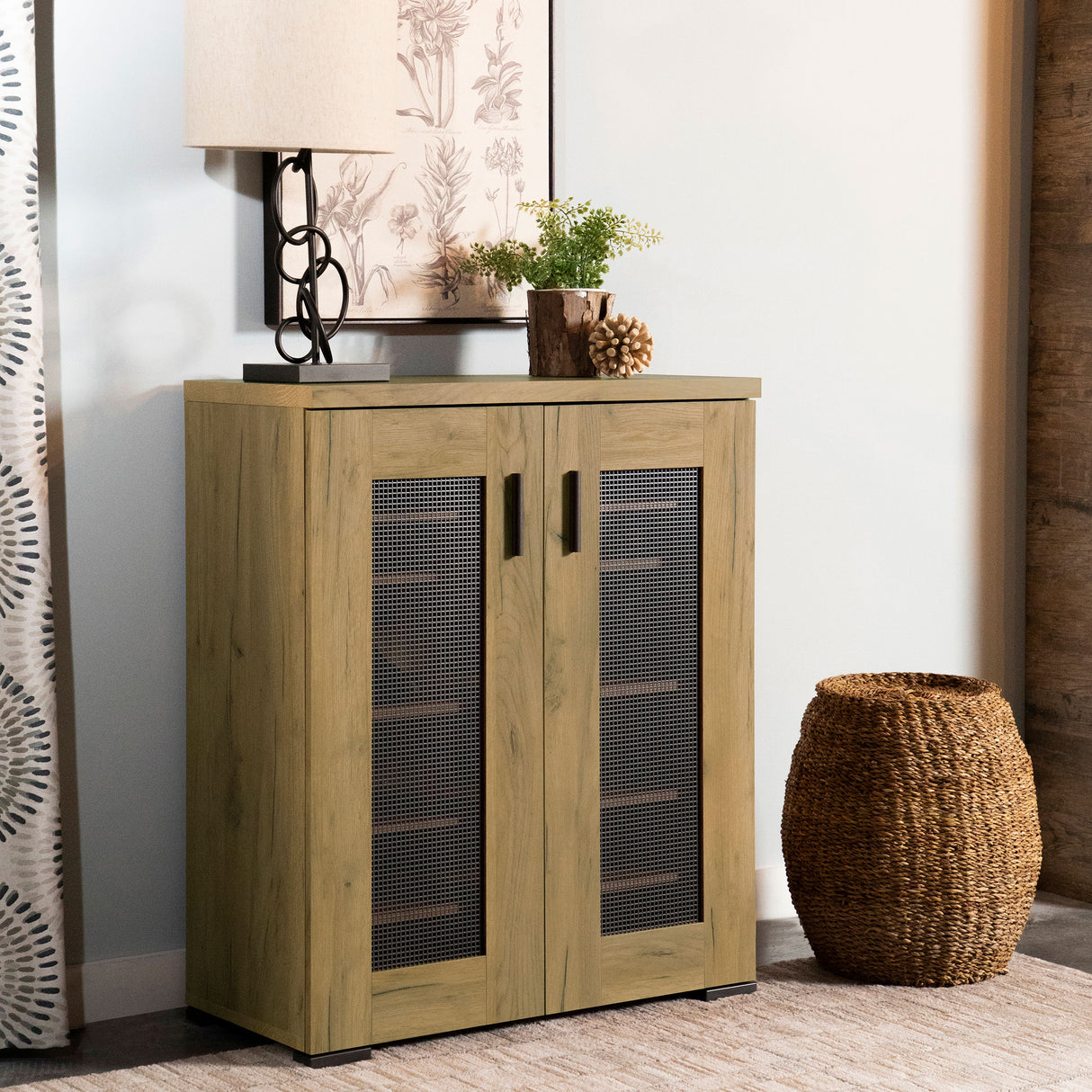 Bristol 6-Shelf Shoe Cabinet in Golden Oak Engineered Wood