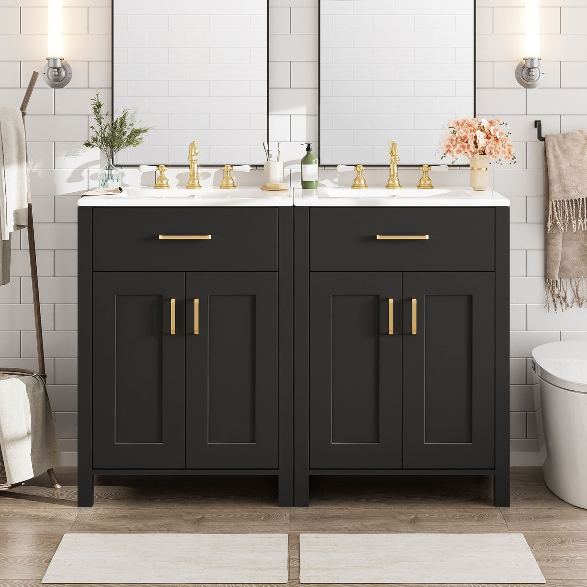 Modern Bathroom Vanity With Ceramic Sink, Soft-Close Doors, Flip Drawer, U-Shaped Shelves, Elegant Storage Solution