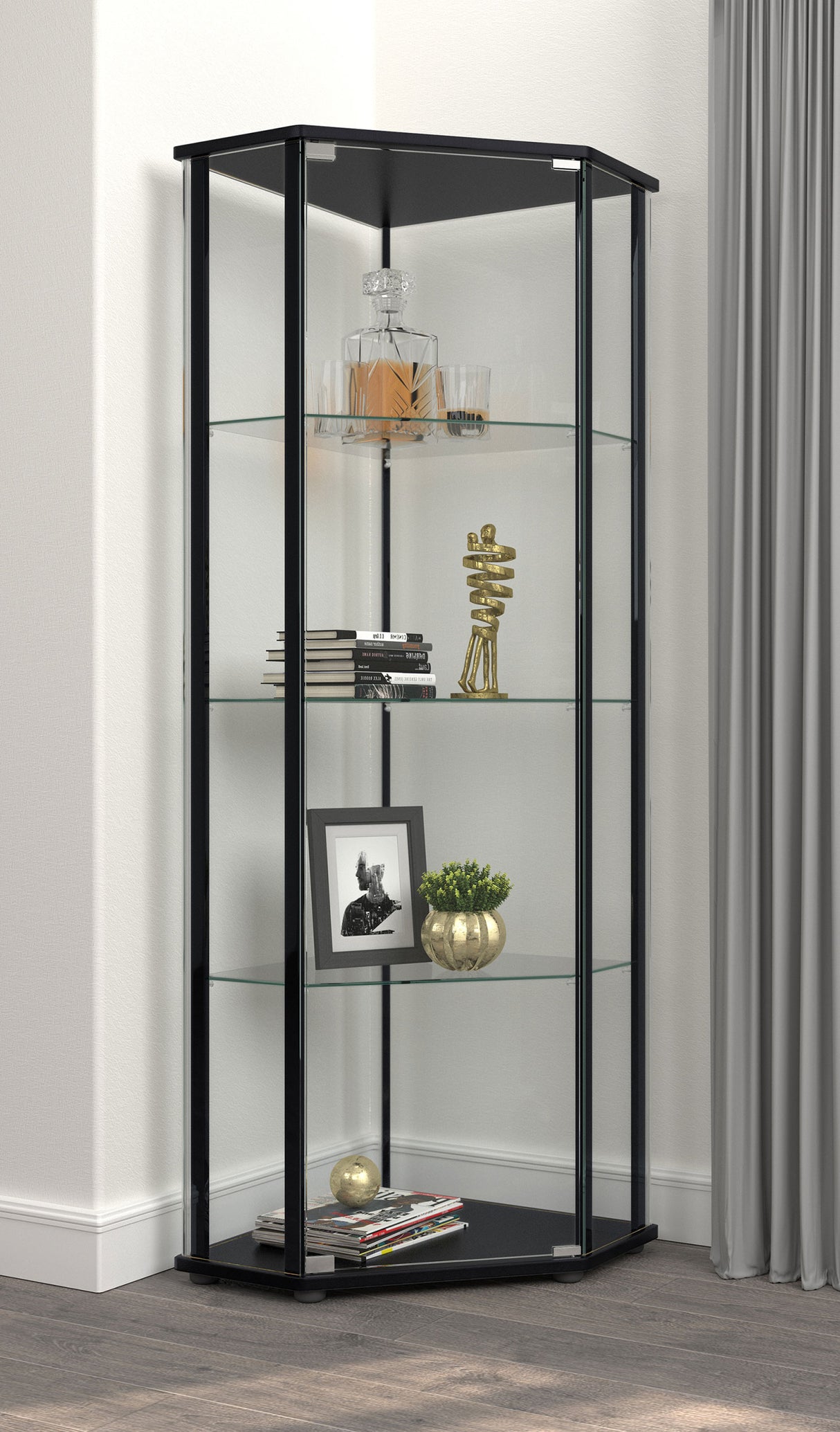 Zenobia 4-Shelf Curio Cabinet Display Case in Black