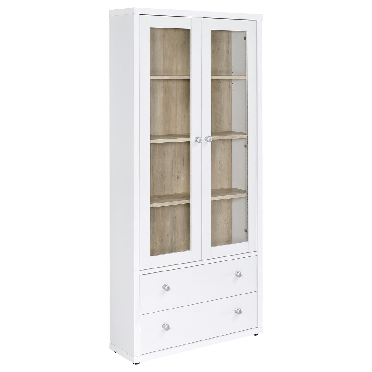 Hawthorne White Tall Glass Door Cabinet with Drawers, 4-Shelf